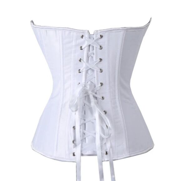 Over Bust White Corset Engagement Attire with Black Filigree Designs - Picture 4 of 8